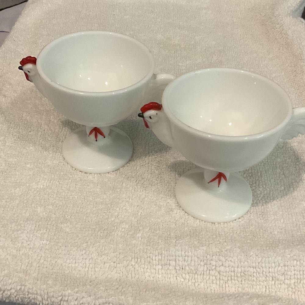 White Ceramic Chicken Design Bowls